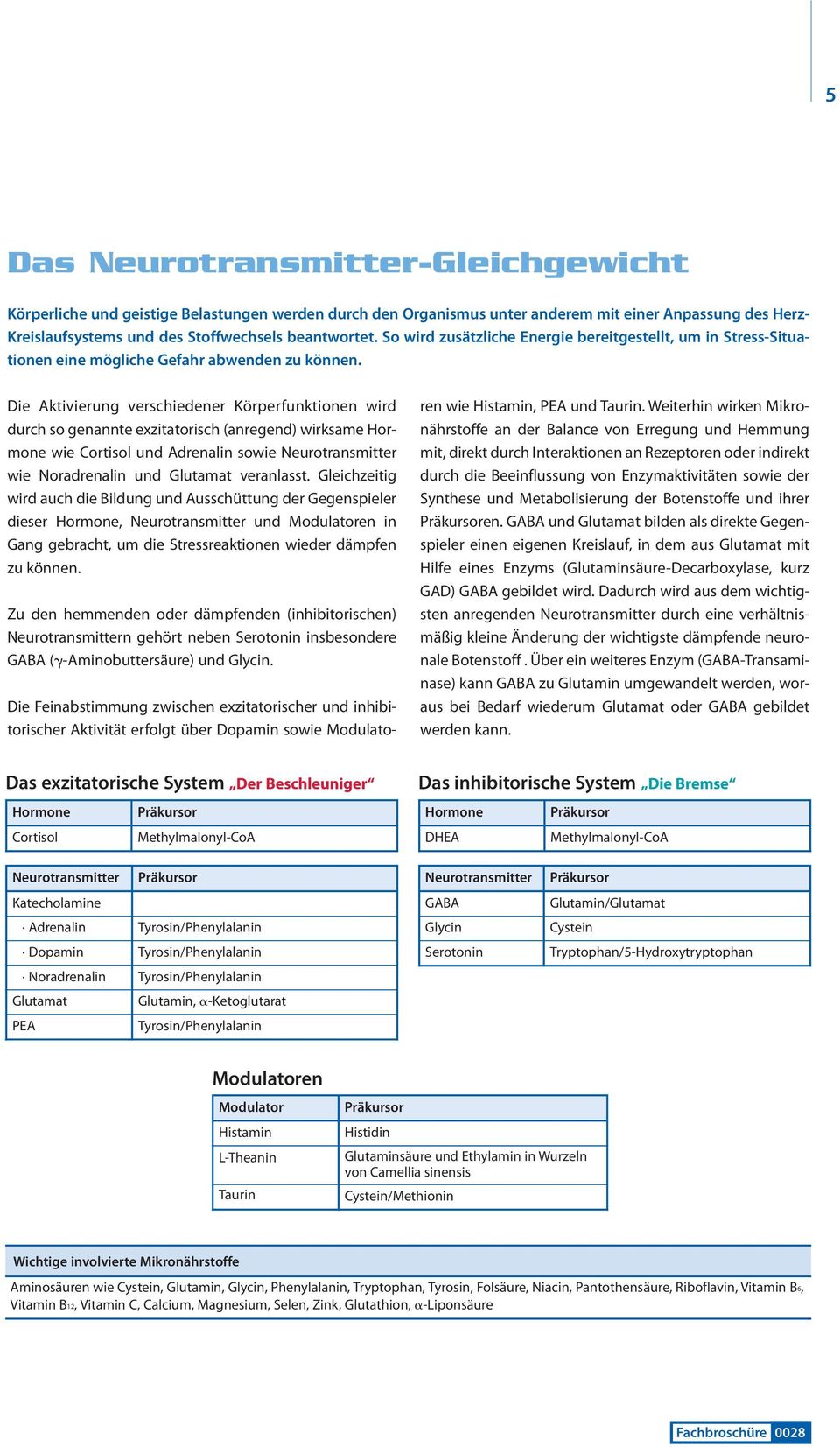 Die Aktivierung verschiedener Körperfunktionen wird durch so genannte exzitatorisch (anregend) wirksame Hormone wie Cortisol und Adrenalin sowie Neurotransmitter wie Noradrenalin und Glutamat