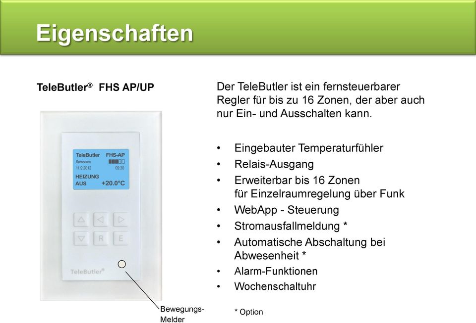 Eingebauter Temperaturfühler Relais-Ausgang Erweiterbar bis 16 Zonen für Einzelraumregelung über