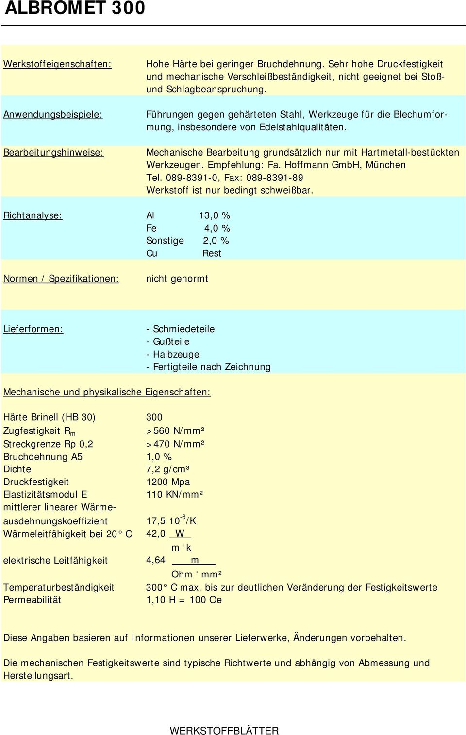 Empfehlung: Fa. Hoffmann GmbH, München Tel. 089-8391-0, Fax: 089-8391-89 Werkstoff ist nur bedingt schweißbar.