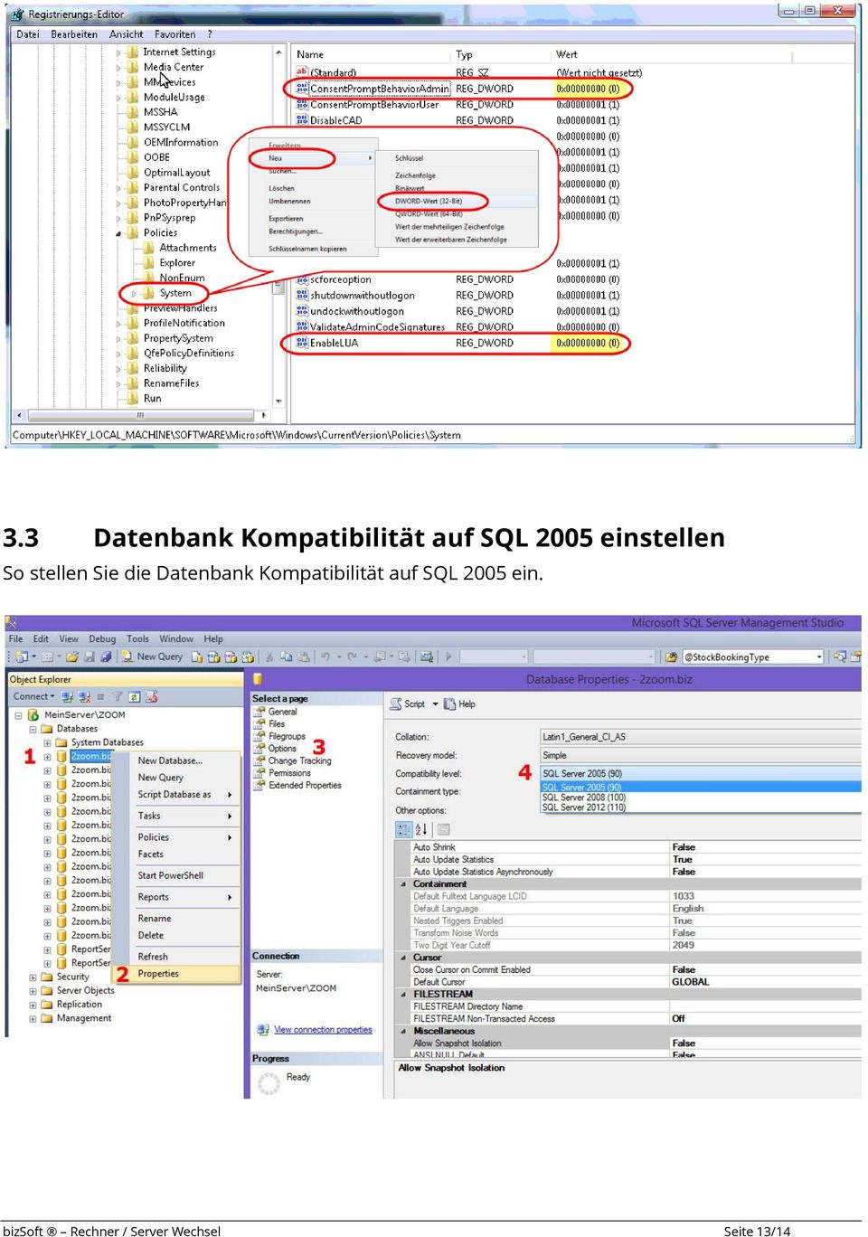 Datenbank Kompatibilität auf SQL 2005