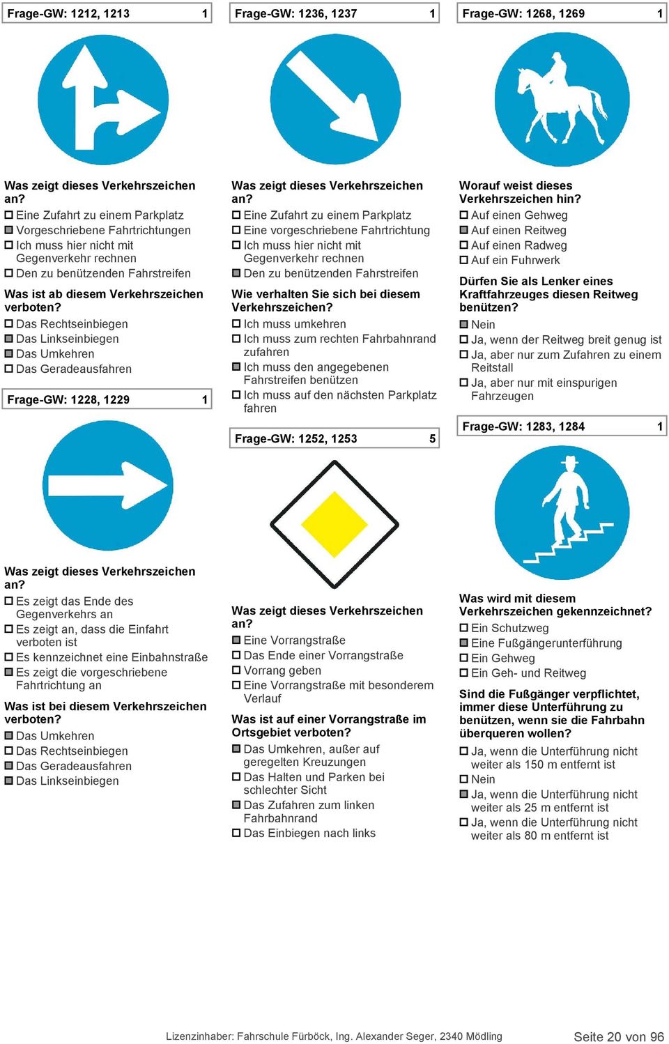 Das Rechtseinbiegen Das Linkseinbiegen Das Umkehren Das Geradeausfahren Frage-GW: 1228, 1229 1 Was zeigt dieses Verkehrszeichen an?