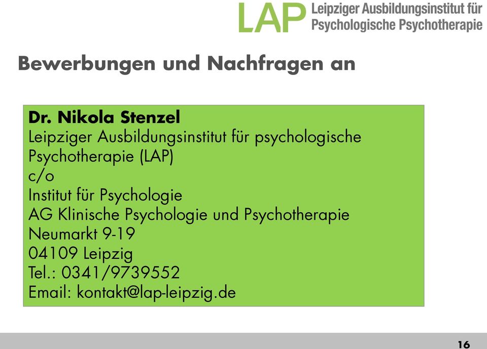 Psychotherapie (LAP) c/o Institut für Psychologie AG Klinische