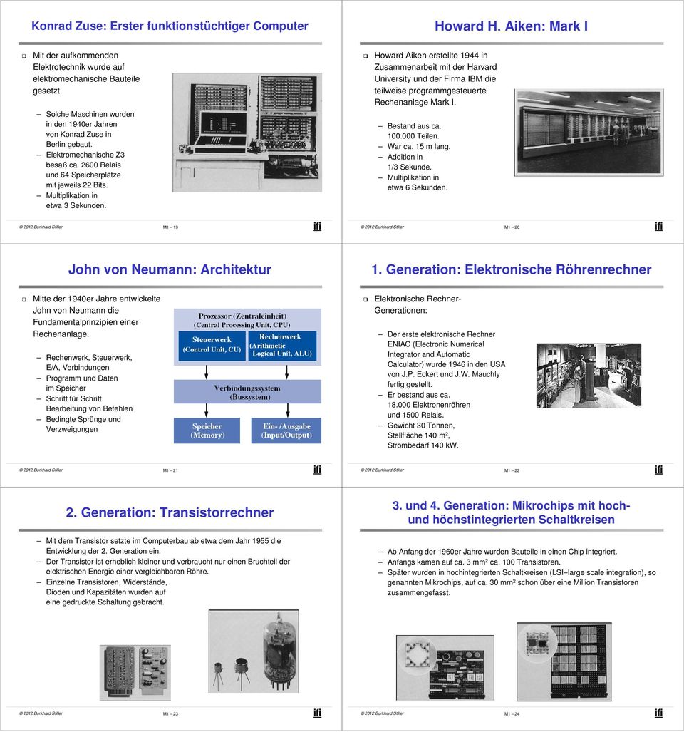 Howard Aiken erstellte 1944 in Zusammenarbeit mit der Harvard University und der Firma IBM die teilweise programmgesteuerte Rechenanlage Mark I. Bestand aus ca. 100.000 Teilen. War ca. 15 m lang.