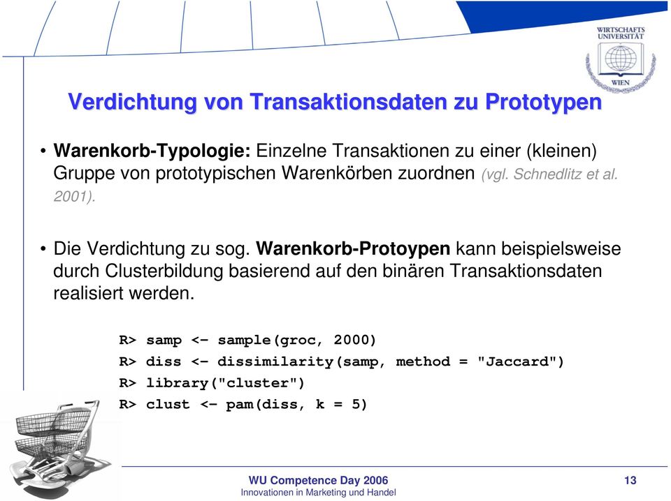 Warenkorb-Protoypen kann beispielsweise durch Clusterbildung basierend auf den binären Transaktionsdaten realisiert