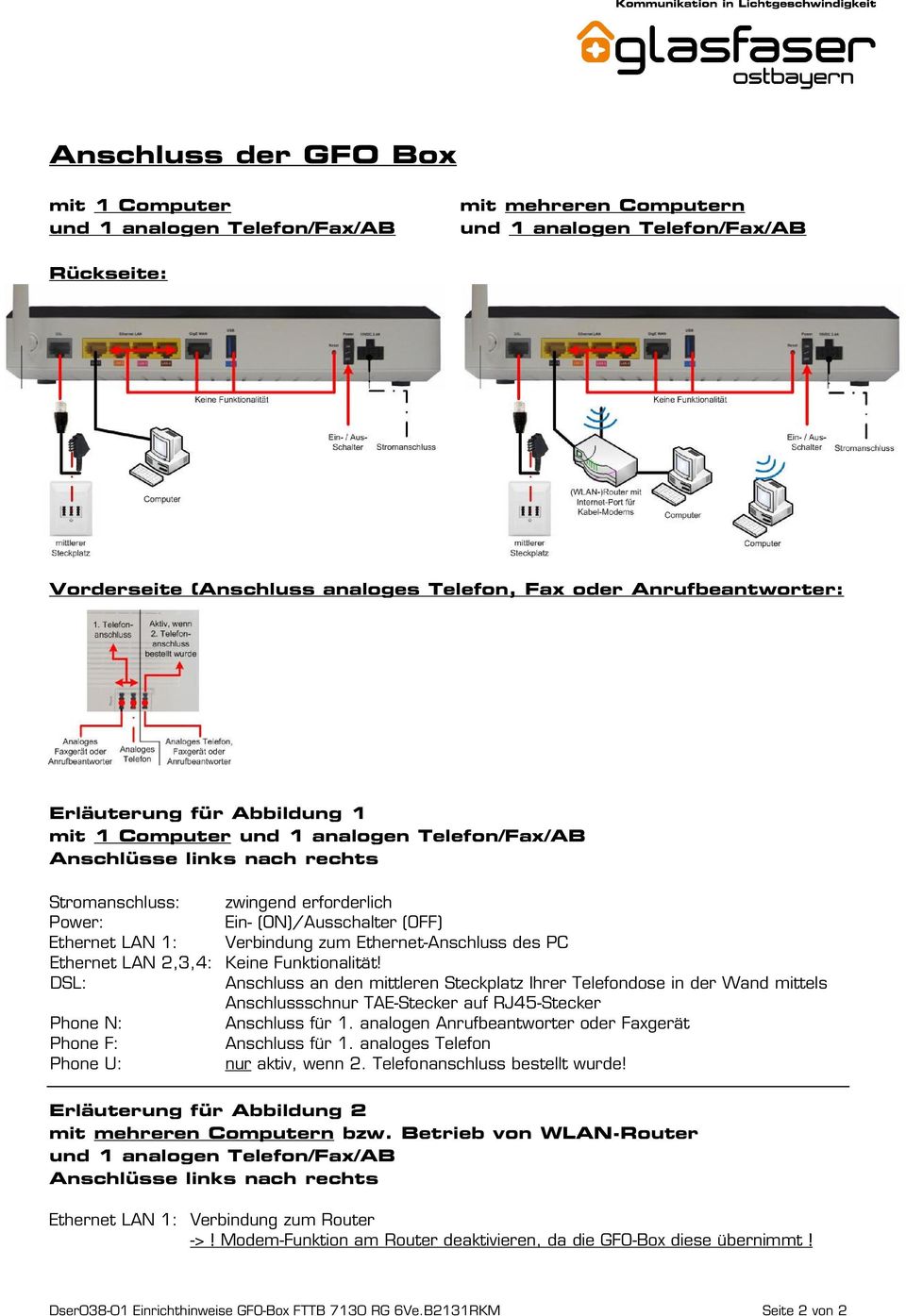 DSL: schluss an den mittleren Steckplatz Ihrer Telefondose in der Wand mittels schlussschnur TAE-Stecker auf RJ45-Stecker Phone N: schluss für 1.