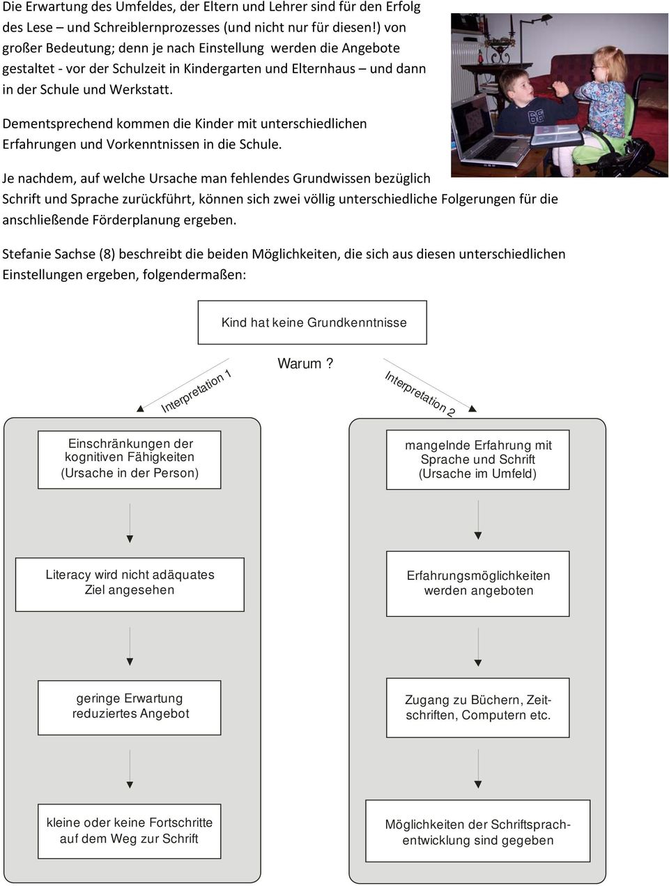 Dementsprechend kommen die Kinder mit unterschiedlichen Erfahrungen und Vorkenntnissen in die Schule.