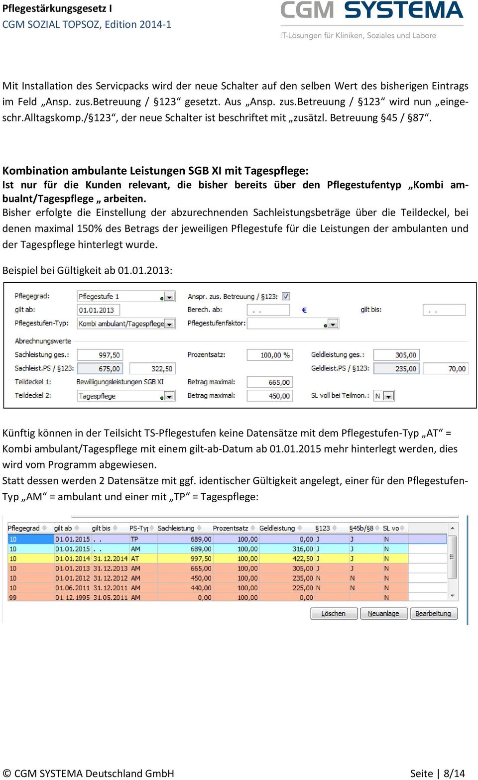 Kombination ambulante Leistungen SGB XI mit Tagespflege: Ist nur für die Kunden relevant, die bisher bereits über den Pflegestufentyp Kombi ambualnt/tagespflege arbeiten.