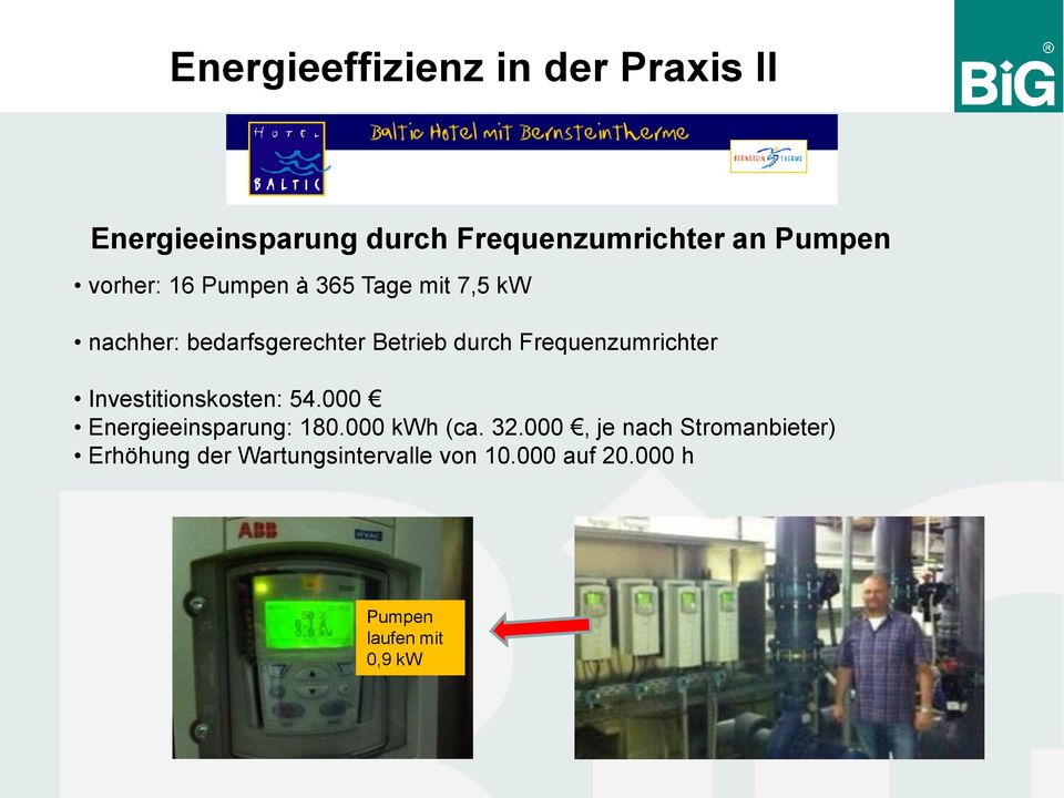 Frequenzumrichter Investitionskosten: 54.000 Energieeinsparung: 180.000 kwh (ca. 32.