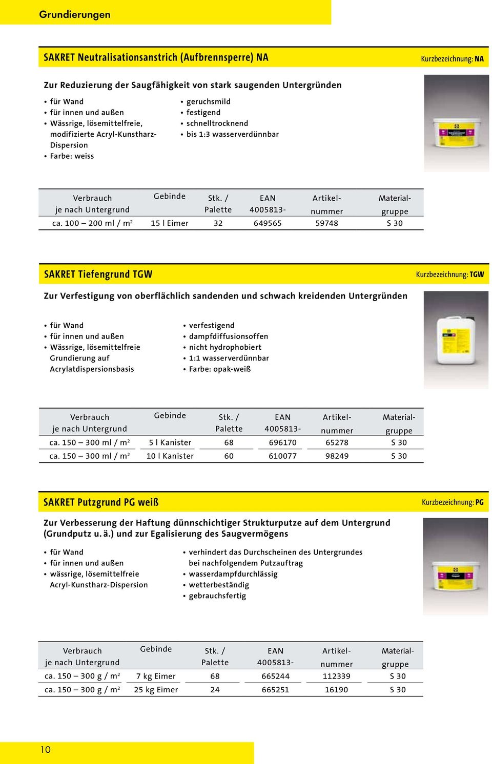 / EAN Artikel- Materialje nach Untergrund Palette 4005813- nummer gruppe ca.