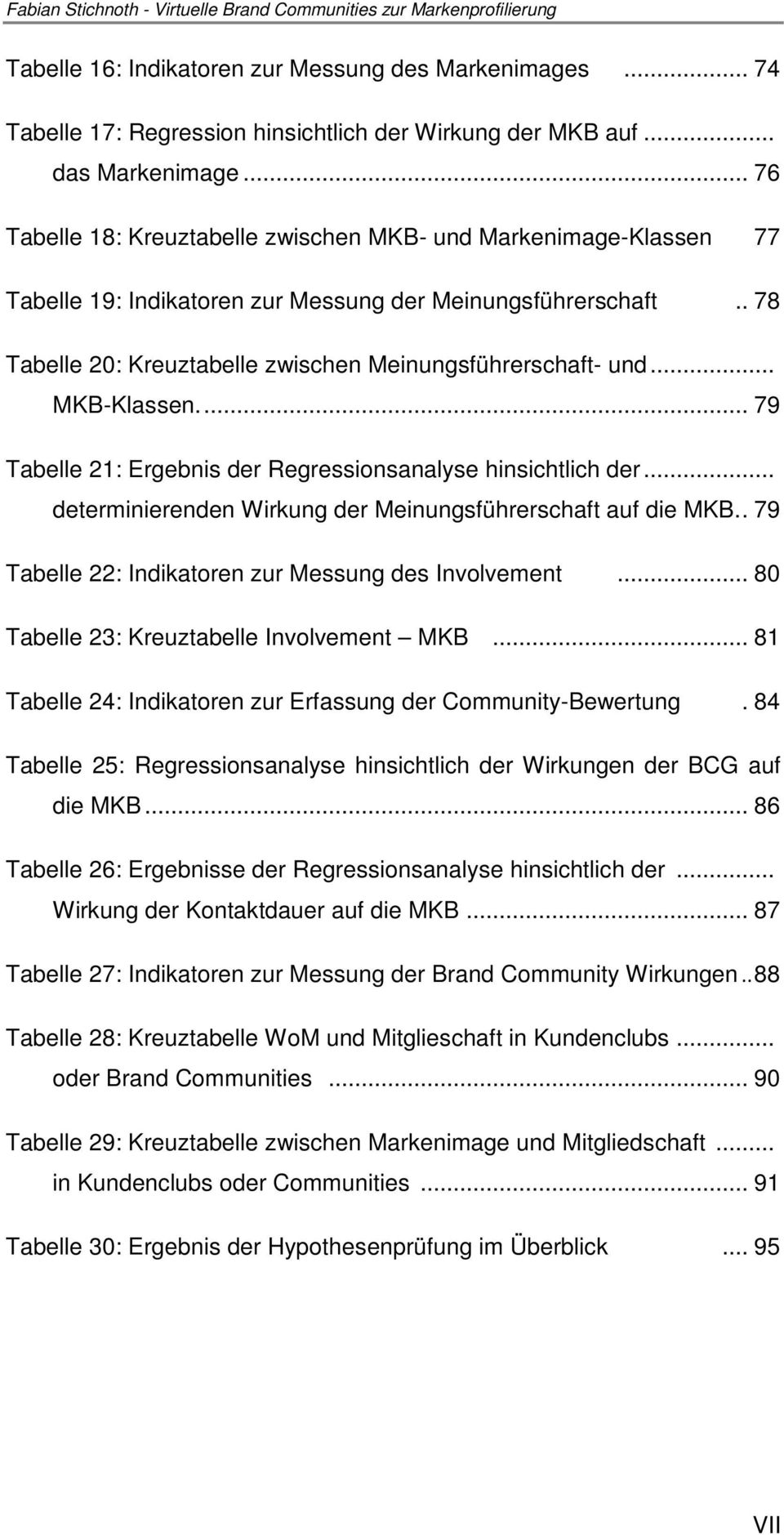.. MKB-Klassen.... 79 Tabelle 21: Ergebnis der Regressionsanalyse hinsichtlich der... determinierenden Wirkung der Meinungsführerschaft auf die MKB.