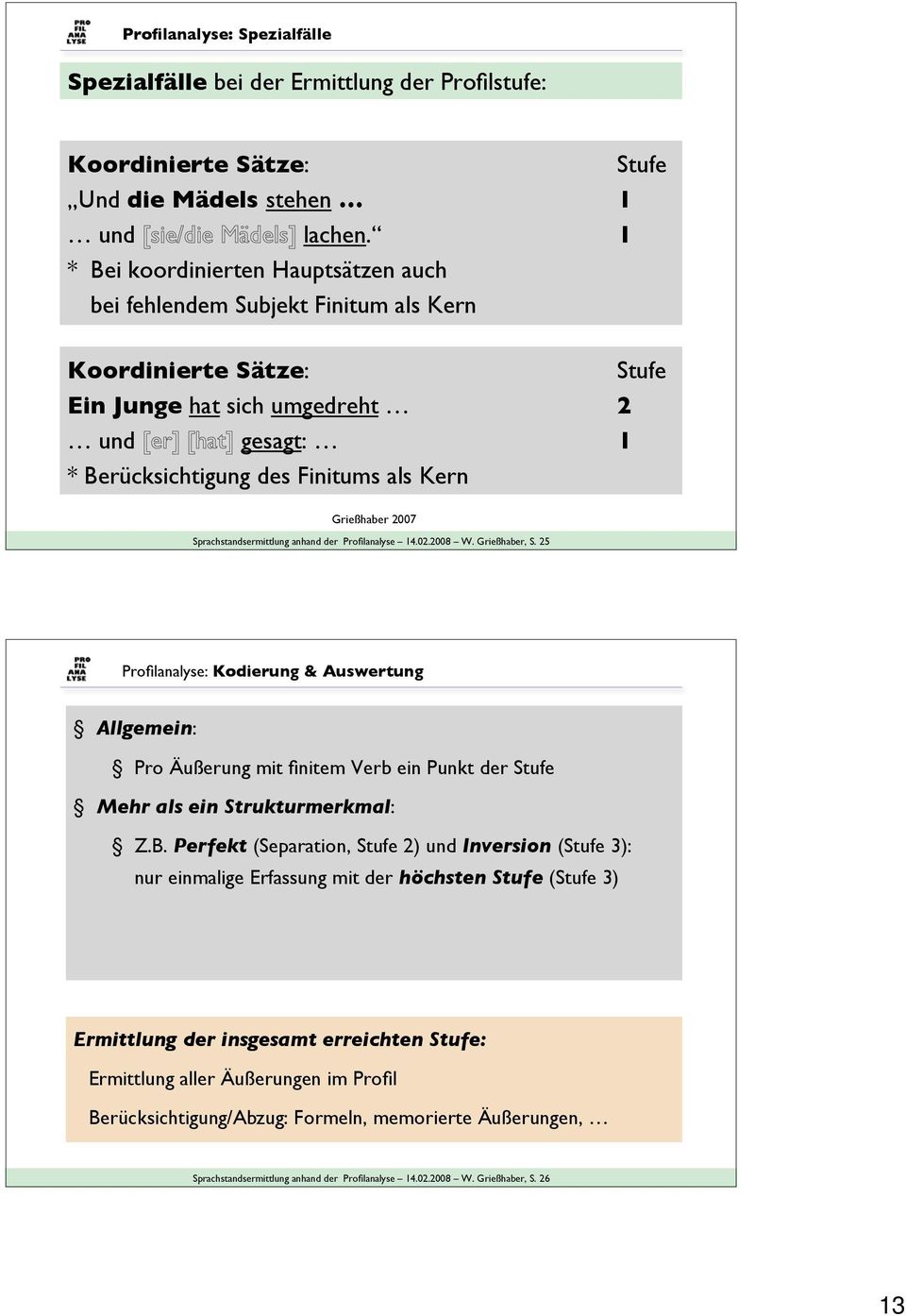 Grießhaber 2007 Sprachstandsermittlung anhand der Profilanalyse 4.02.2008 W. Grießhaber, S.