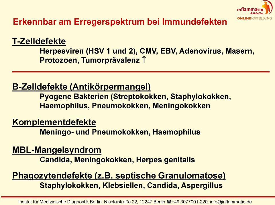 B-Zelldefekte (Antikörpermangel) Pyogene Bakterien (Streptokokken, Staphylokokken, Haemophilus, Pneumokokken, Meningokokken Komplementdefekte