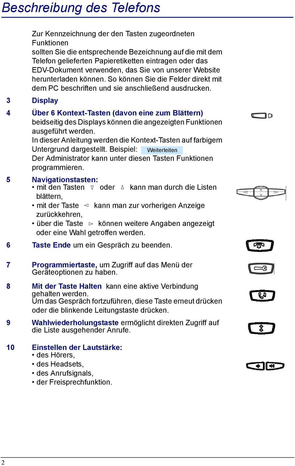 3 Display 4 Über 6 Kontext-Tasten (davon eine zum Blättern) beidseitig des Displays können die angezeigten Funktionen ausgeführt werden.