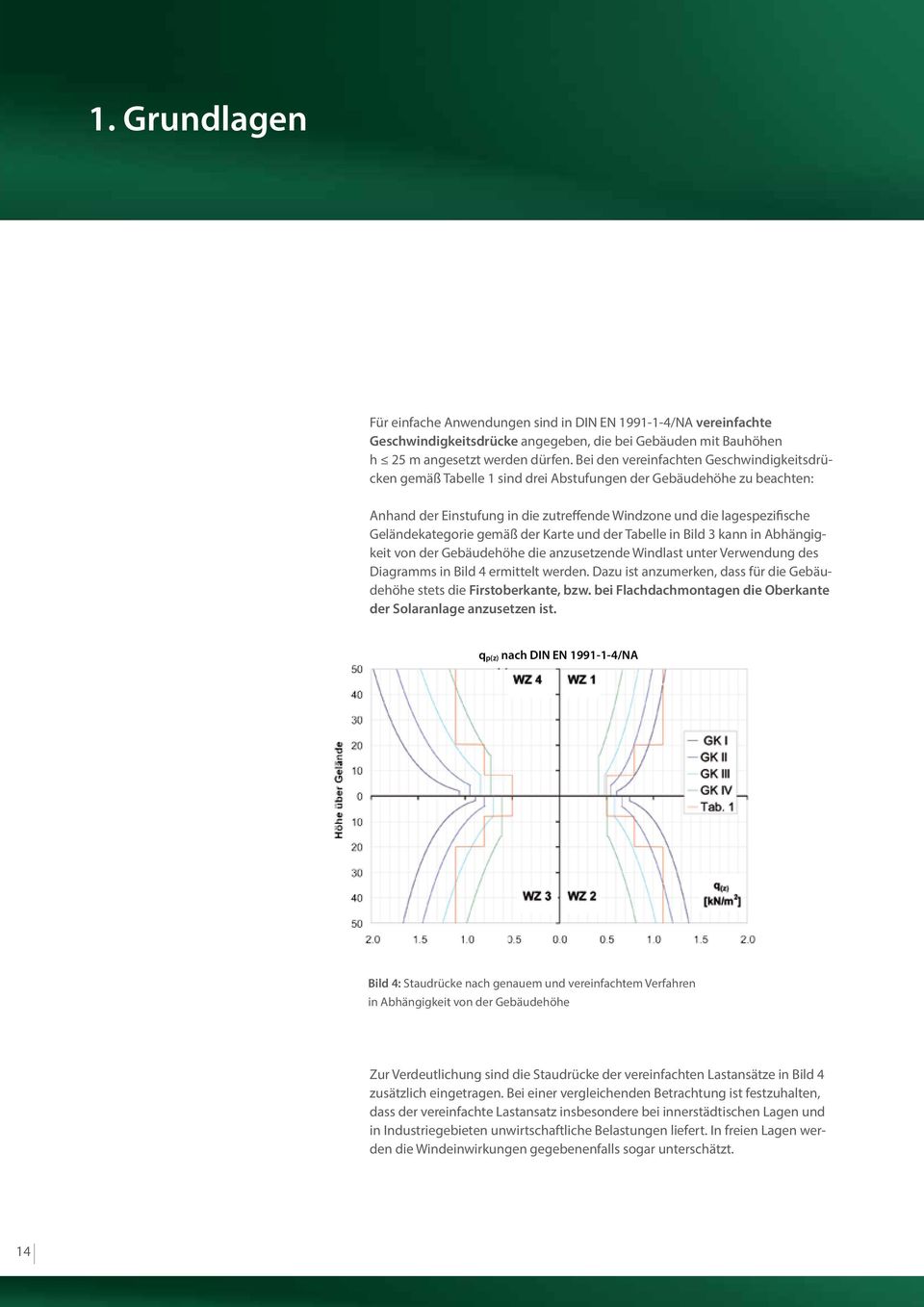 Geländekategorie gemäß der Karte und der Tabelle in Bild 3 kann in Abhängigkeit von der Gebäudehöhe die anzusetzende Windlast unter Verwendung des Diagramms in Bild 4 ermittelt werden.