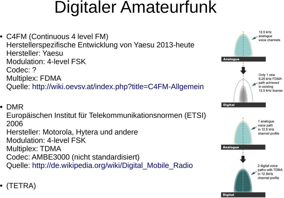 title=c4fm-allgemein DMR Europäischen Institut für Telekommunikationsnormen (ETSI) 2006 Hersteller: Motorola, Hytera und