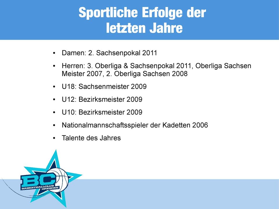 Oberliga Sachsen 2008 U18: Sachsenmeister 2009 U12: Bezirksmeister 2009