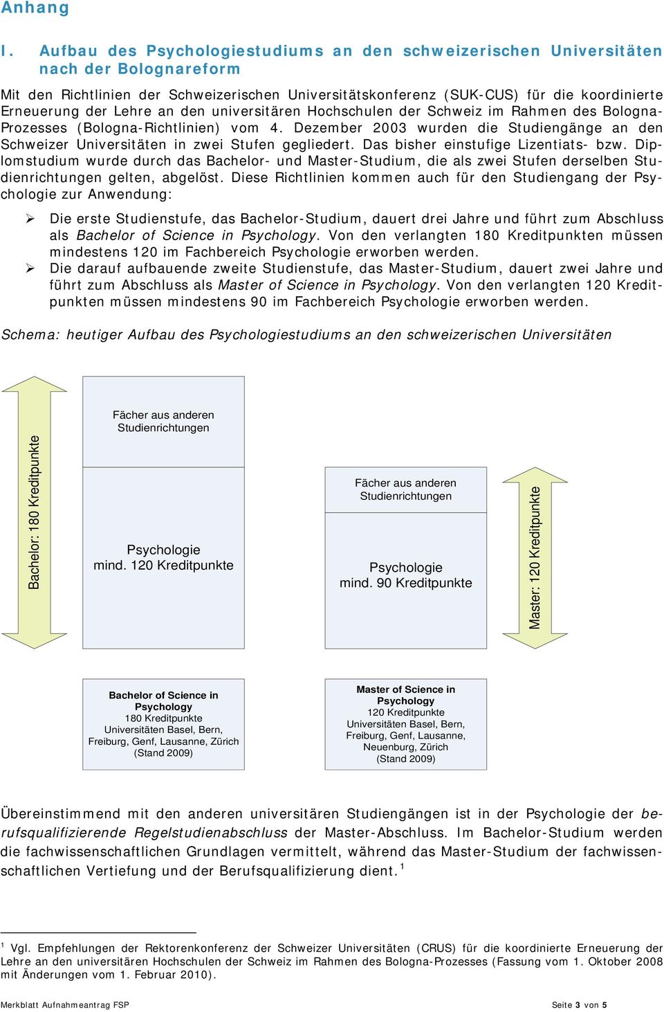 Lehre an den universitären Hochschulen der Schweiz im Rahmen des Bologna- Prozesses (Bologna-Richtlinien) vom 4.