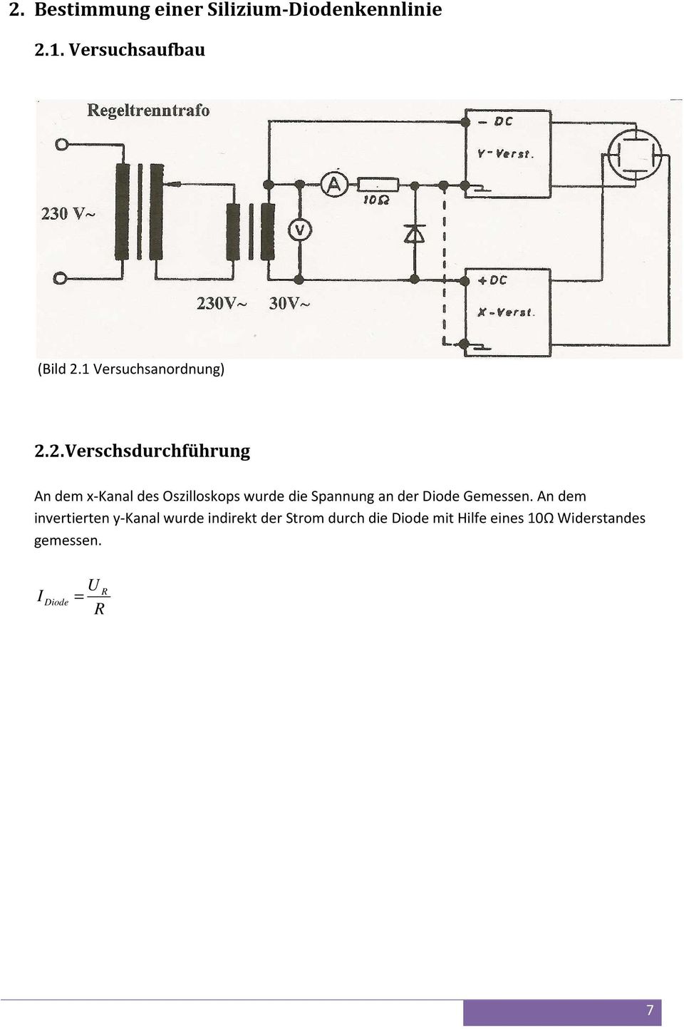 2. Verschsdurchführung An dem x-kanal des Oszilloskops wurde die Spannung an der