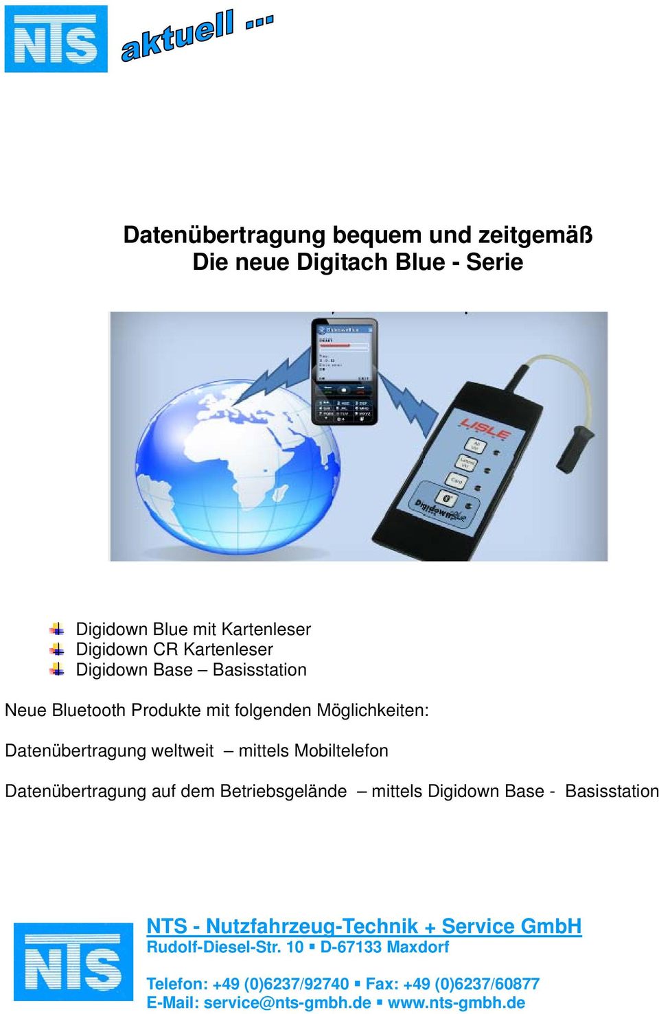 Mobiltelefon Datenübertragung auf dem Betriebsgelände mittels Digidown Base - Basisstation NTS - Nutzfahrzeug-Technik +