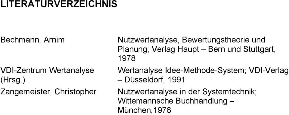 Haupt Bern und Stuttgart, 1978 Wertanalyse Idee-Methode-System;