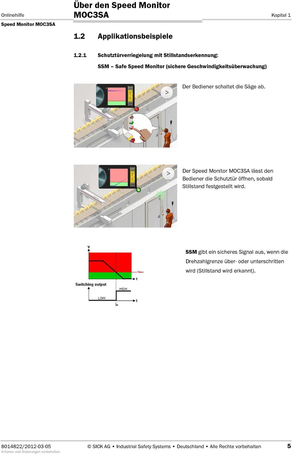 1 Schutztürverriegelung mit Stillstandserkennung: SSM Safe Speed Monitor (sichere Geschwindigkeitsüberwachung) Der Bediener