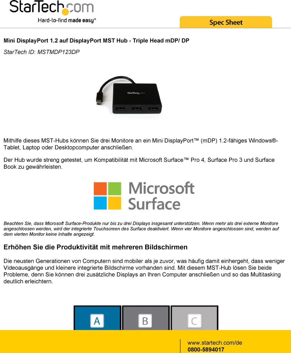 Beachten Sie, dass Microsoft Surface-Produkte nur bis zu drei Displays insgesamt unterstützen.