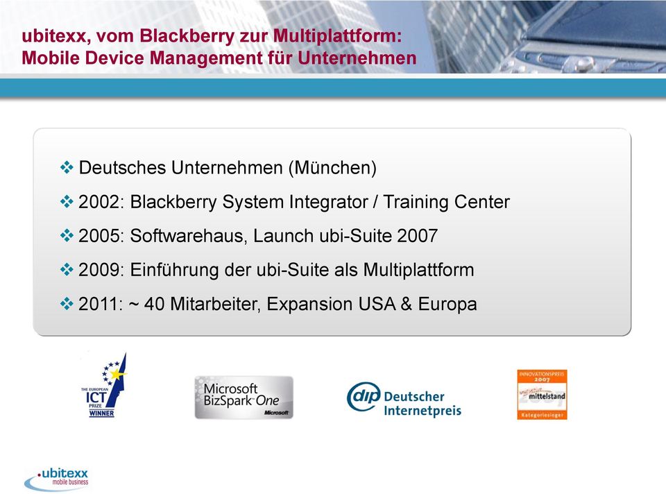 Integrator / Training Center 2005: Softwarehaus, Launch ubi-suite 2007 2009: