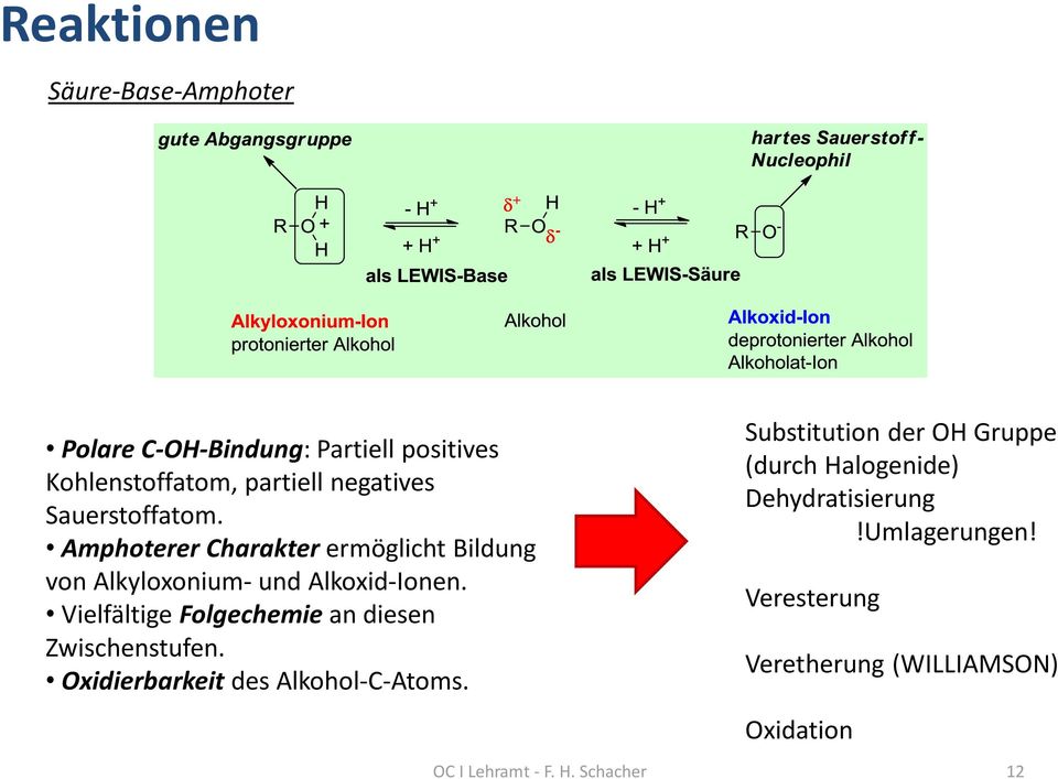 Vielfältige Folgechemie an diesen Zwischenstufen. Oxidierbarkeit des Alkohol-C-Atoms.