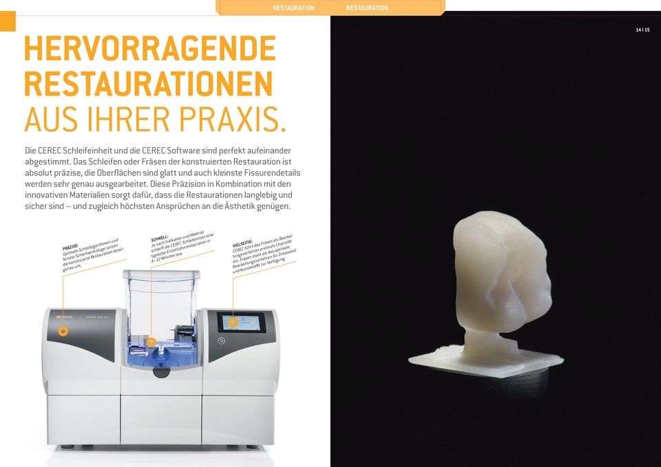 Diese Präzision in Kombination mit den innovativen Materialien sorgt dafür, dass die Restaurationen langlebig und sicher sind und zugleich höchsten Ansprüchen an die Ästhetik genügen.