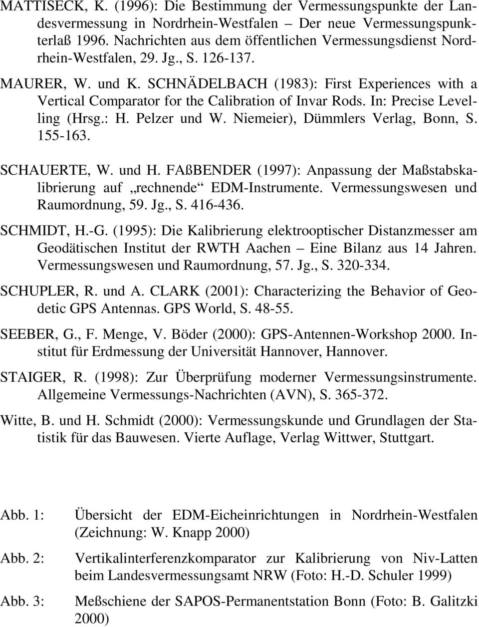 SCHNÄDELBACH (1983): First Experiences with a Vertical Comparator for the Calibration of Invar Rods. In: Precise Levelling (Hrsg.: H. Pelzer und W. Niemeier), Dümmlers Verlag, Bonn, S. 155-163.