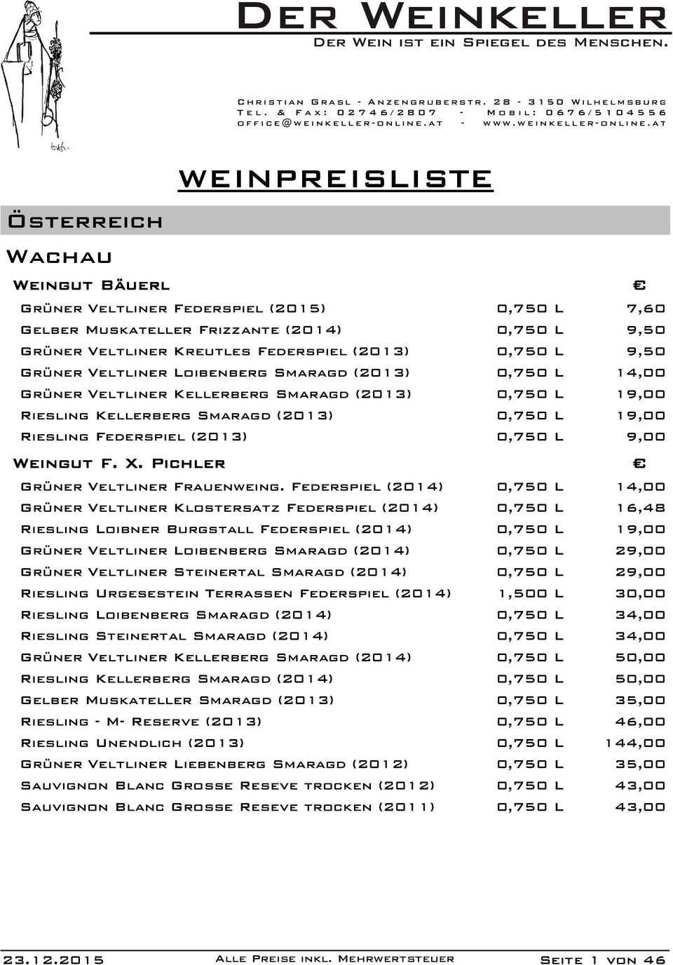 0,750 L 9,00 Weingut F. X. Pichler Grüner Veltliner Frauenweing.