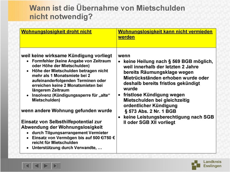 Mietschulden betragen nicht mehr als 1 Monatsmiete bei 2 aufeinanderfolgenden Terminen oder erreichen keine 2 Monatsmieten bei längerem Zeitraum Insolvenz (Kündigungssperre für alte Mietschulden)