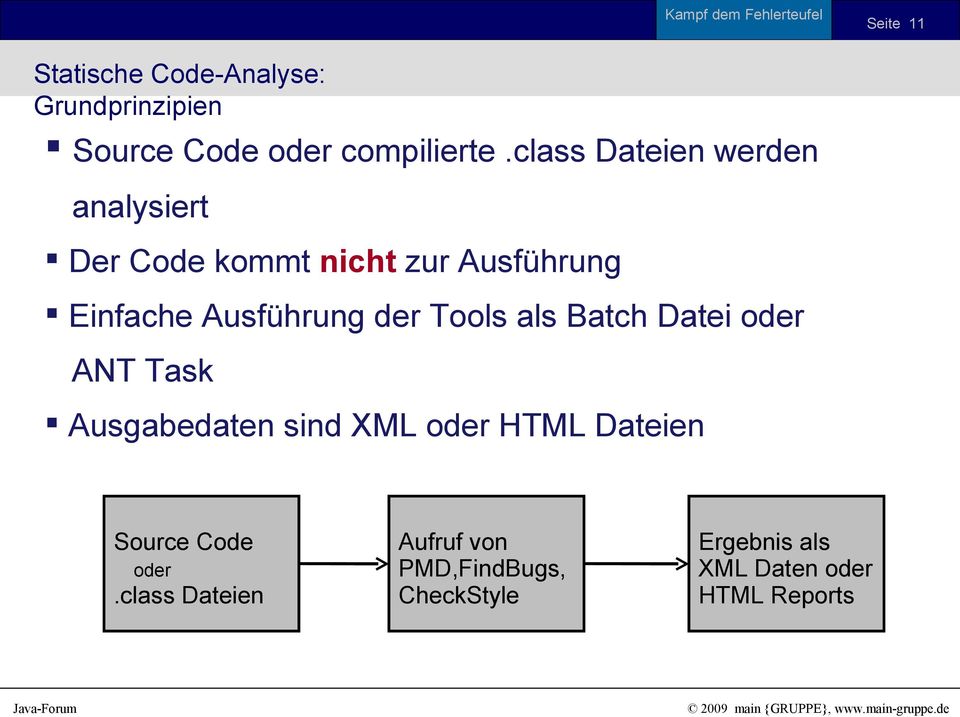 der Tools als Batch Datei oder ANT Task Ausgabedaten sind XML oder HTML Dateien Source