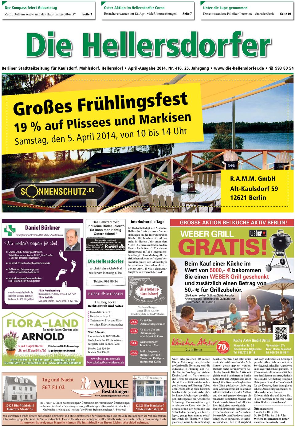 416, 25. Jahrgang www.die-hellersdorfer.de ( 993 80 54 Großes Frühlingsfest 19 % auf Plissees und Ma