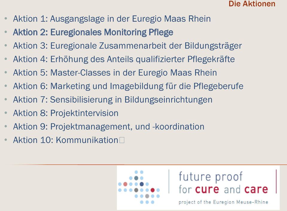 Master-Classes in der Euregio Maas Rhein Aktion 6: Marketing und Imagebildung für die Pflegeberufe Aktion 7: