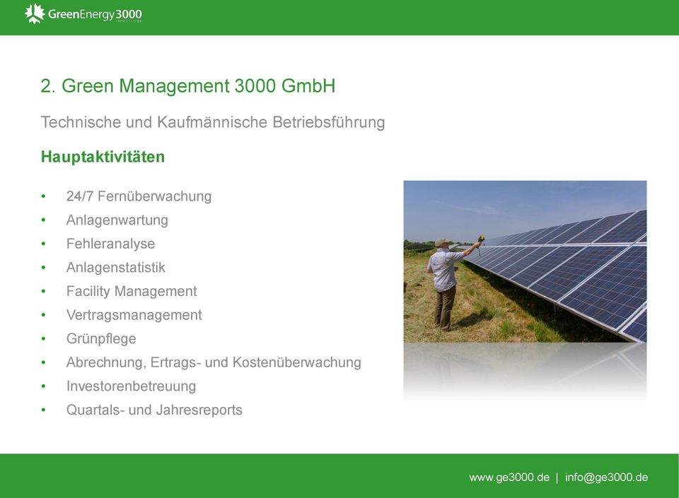 Anlagenstatistik Facility Management Vertragsmanagement Grünpflege