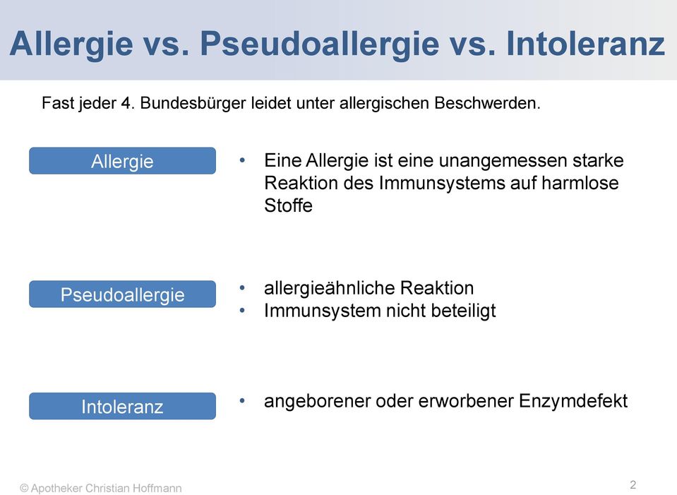 Allergie Eine Allergie ist eine unangemessen starke Reaktion des Immunsystems auf