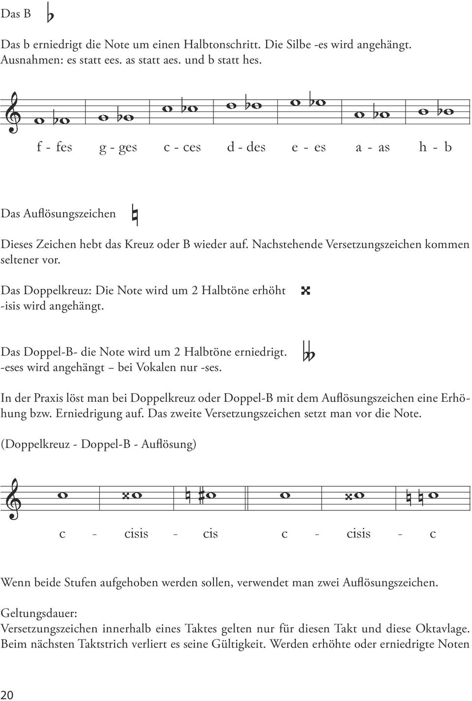 Das Doppel-B- die Note wird um 2 Halbtöne erniedrigt. -eses wird angehängt bei Vokalen nur -ses. In der Praxis löst man bei Doppelkreuz oder Doppel-B mit dem Auflösungszeichen eine Erhöhung bzw.