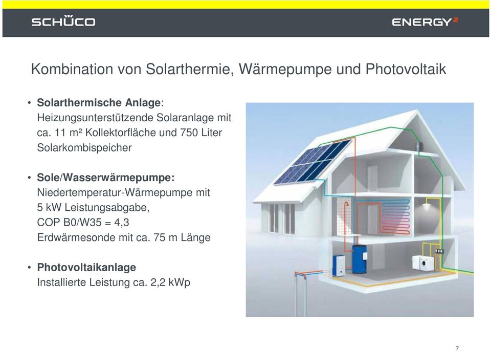 11 m² Kollektorfläche und 750 Liter Solarkombispeicher Sole/Wasserwärmepumpe: