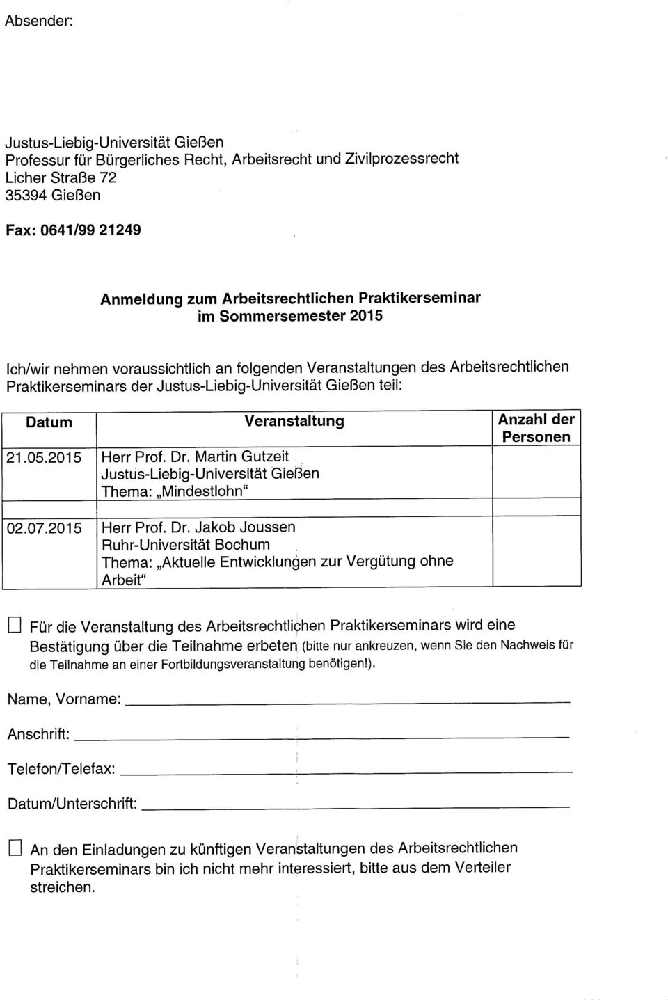 Martin Gutzeit Thema: Mindestlohn" 02.07.2015 Herr Prof. Dr.