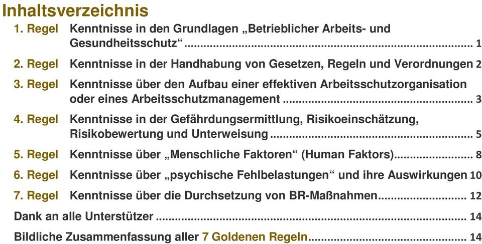 Regel Kenntnisse in der Gefährdungsermittlung, Risikoeinschätzung, Risikobewertung und Unterweisung... 5 5. Regel Kenntnisse über Menschliche Faktoren (Human Faktors)... 8 6.