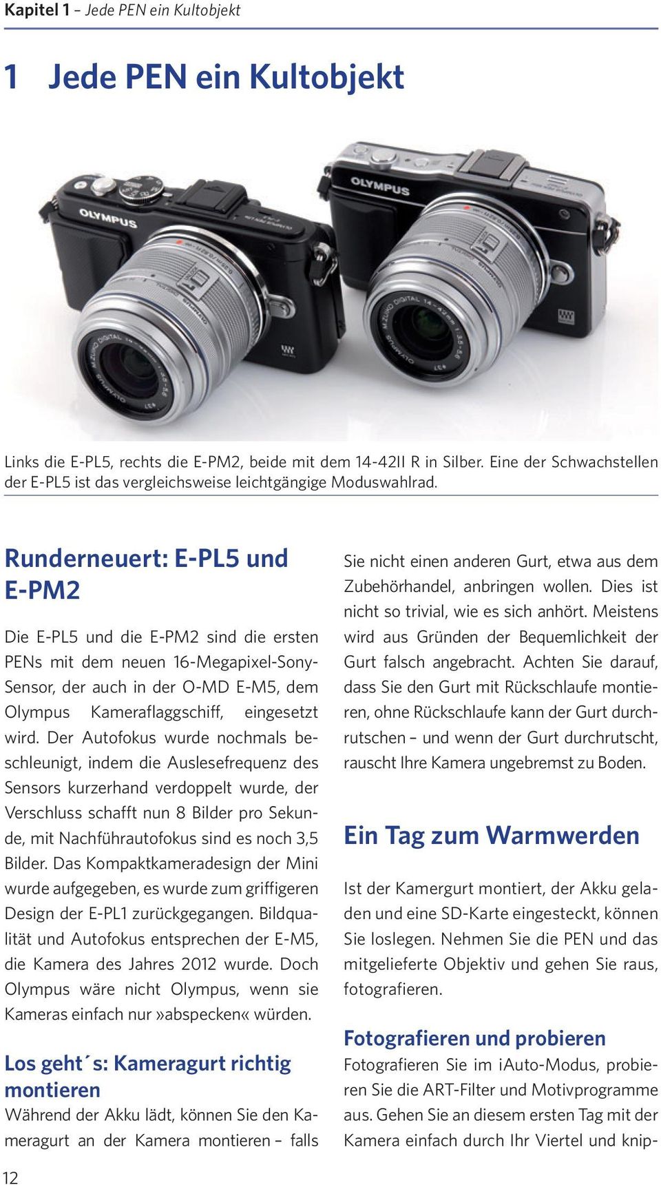 Runderneuert: E-PL5 und E-PM2 Die E-PL5 und die E-PM2 sind die ersten PENs mit dem neuen 16-Megapixel-Sony- Sensor, der auch in der O-MD E-M5, dem Olympus Kameraflaggschiff, eingesetzt wird.