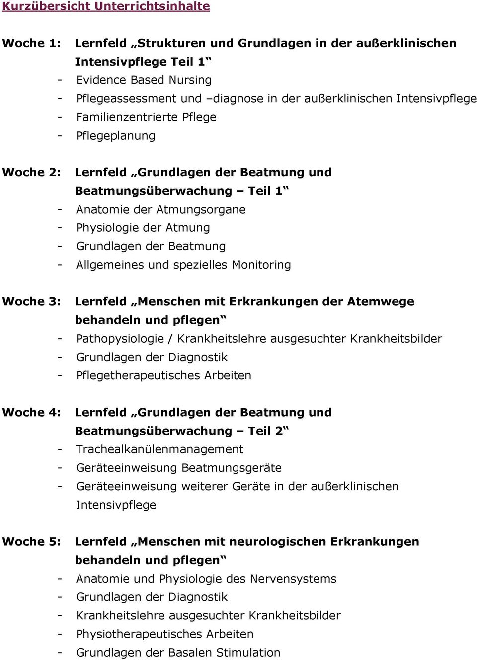 Atmung - Grundlagen der Beatmung - Allgemeines und spezielles Monitoring Woche 3: Lernfeld Menschen mit Erkrankungen der Atemwege behandeln und pflegen - Pathopysiologie / Krankheitslehre