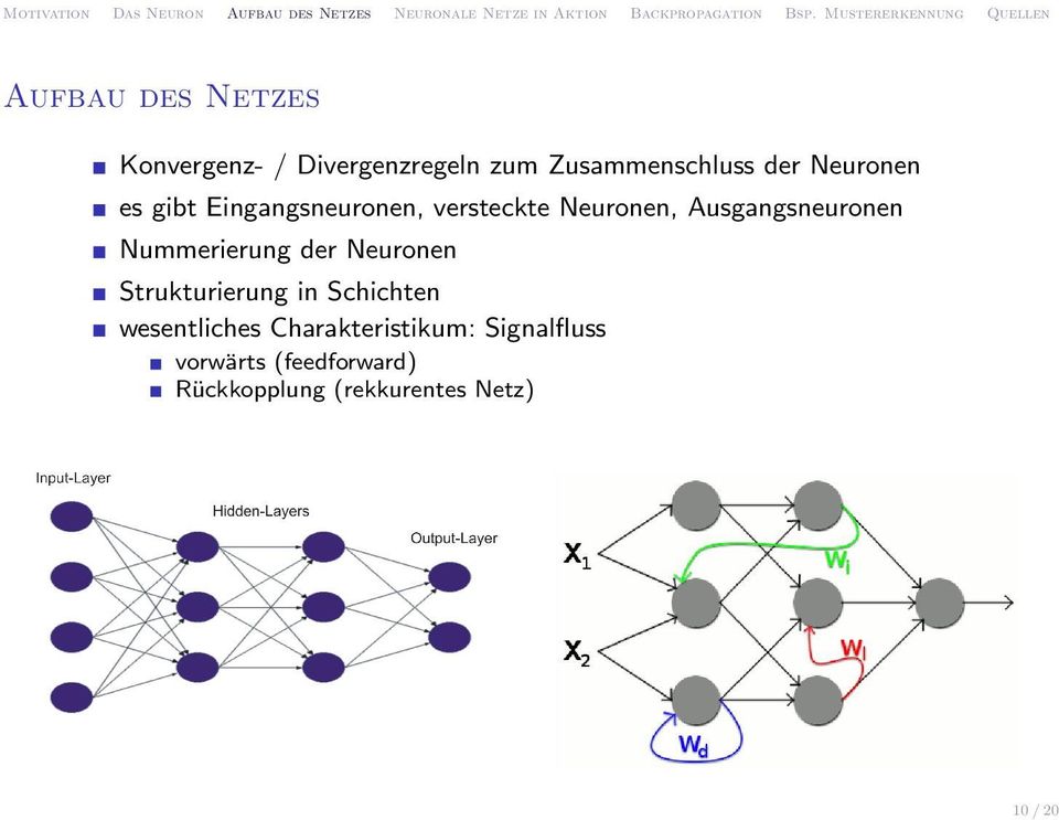 Nummerierung der Neuronen Strukturierung in Schichten wesentliches