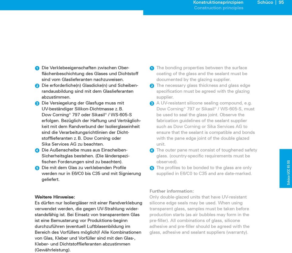 Dow Corning 797 oder Sikasil / WS-605-S erfolgen. Bezüglich der Haftung und Verträglichkeit mit dem Randverbund der Isolierglaseinheit sind die Verarbeitungsrichtlinien der Dichtstofflieferanten z. B. Dow Corning oder Sika Services AG zu beachten.