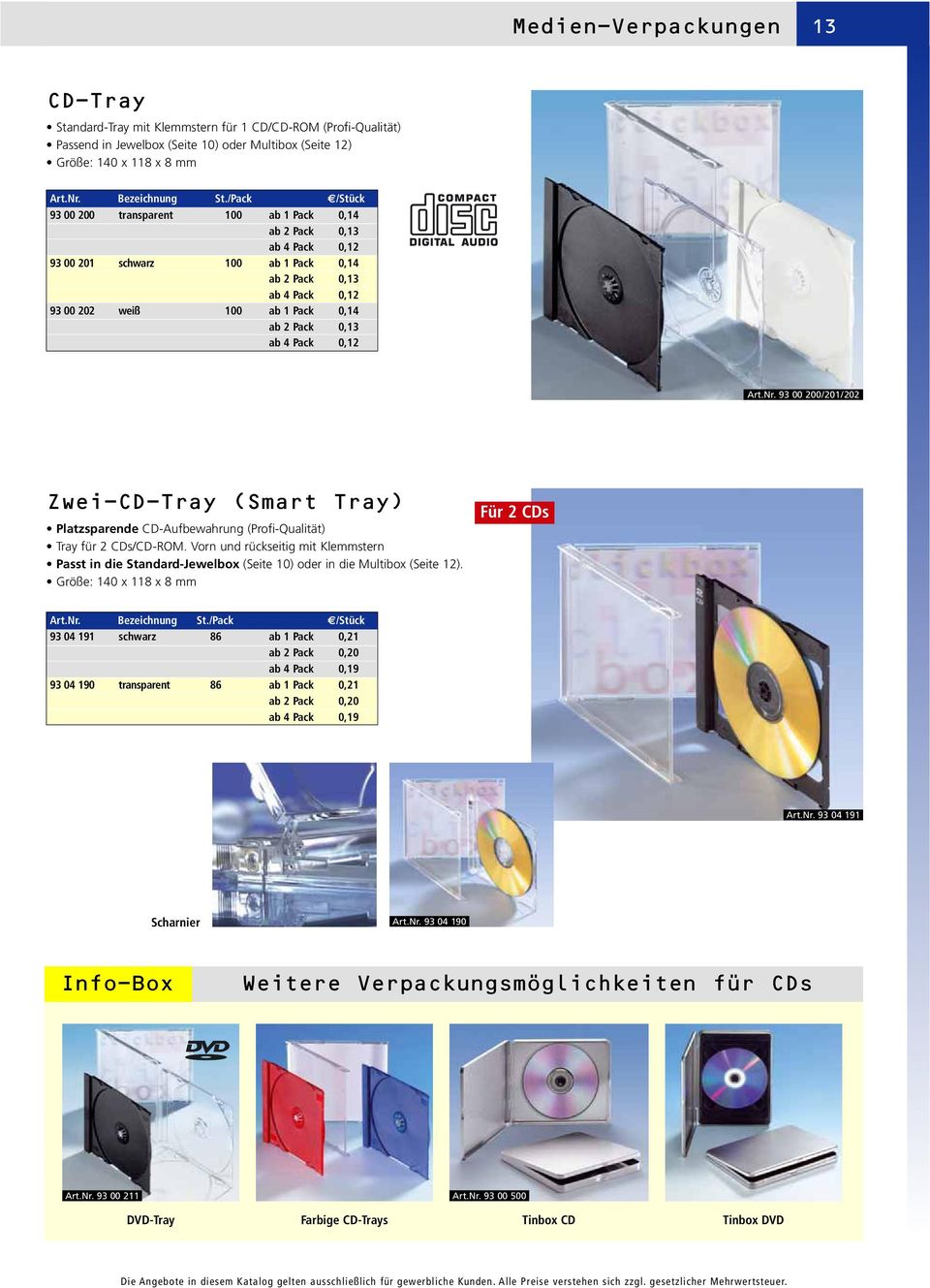 ab 4 Pack 0,12 Art.Nr. 93 00 200/201/202 Zwei-CD-Tray (Smart Tray) Platzsparende CD-Aufbewahrung (Profi-Qualität) Tray für 2 CDs/CD-ROM.