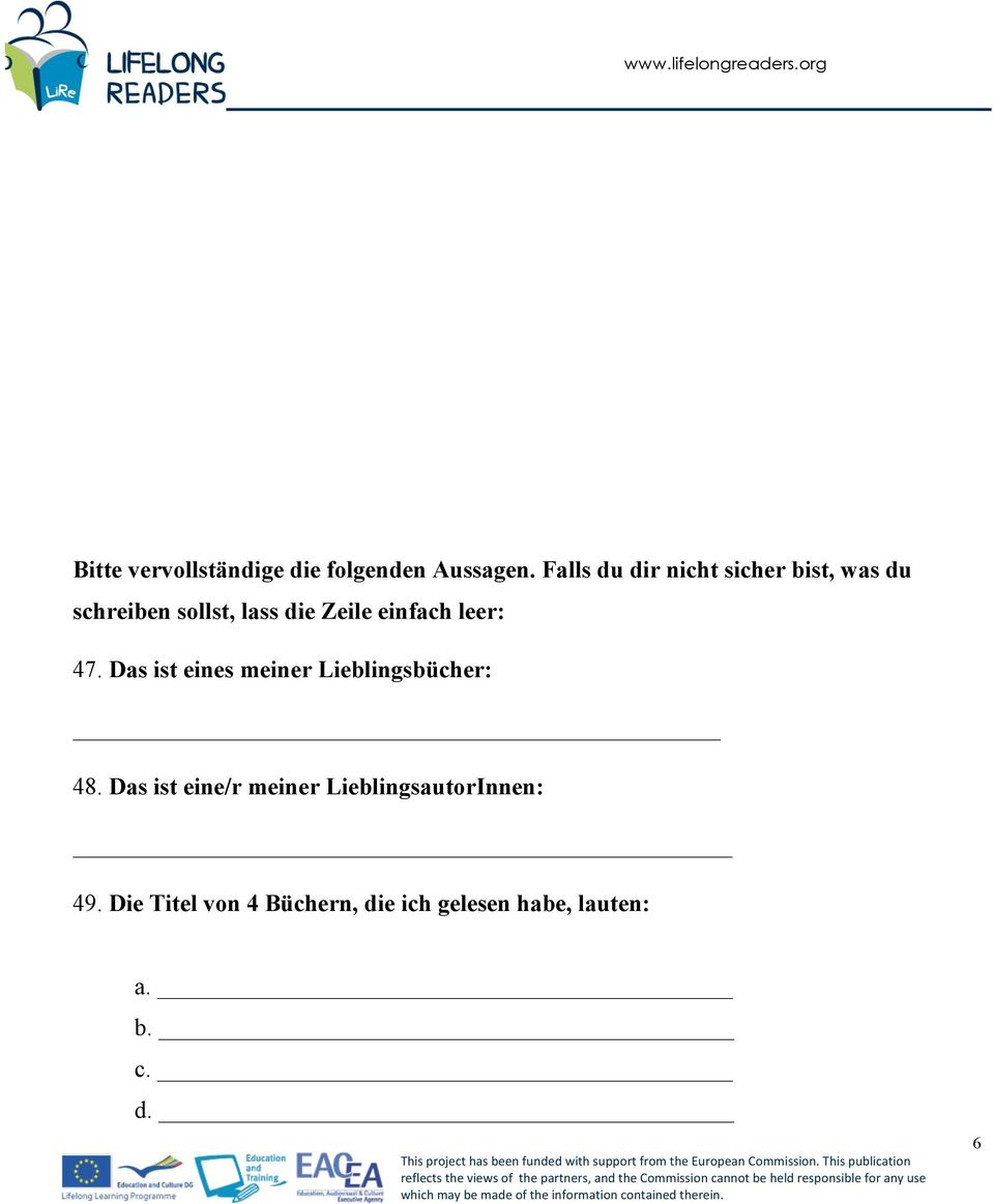 einfach leer: 47. Das ist eines meiner Lieblingsbücher: 48.