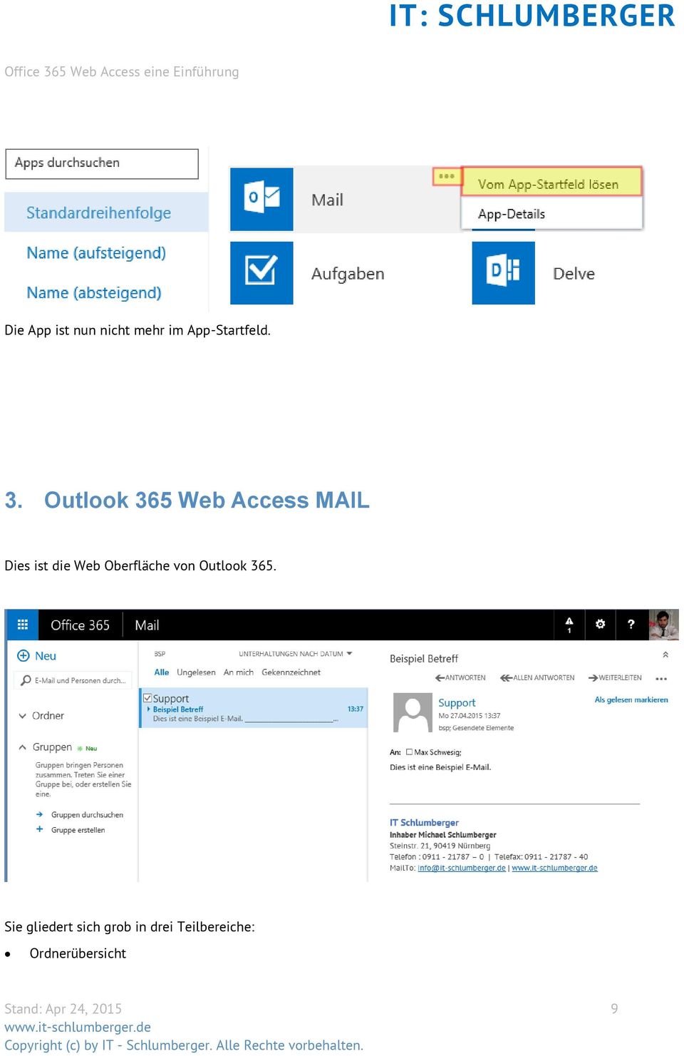 Web Oberfläche von Outlook 365.