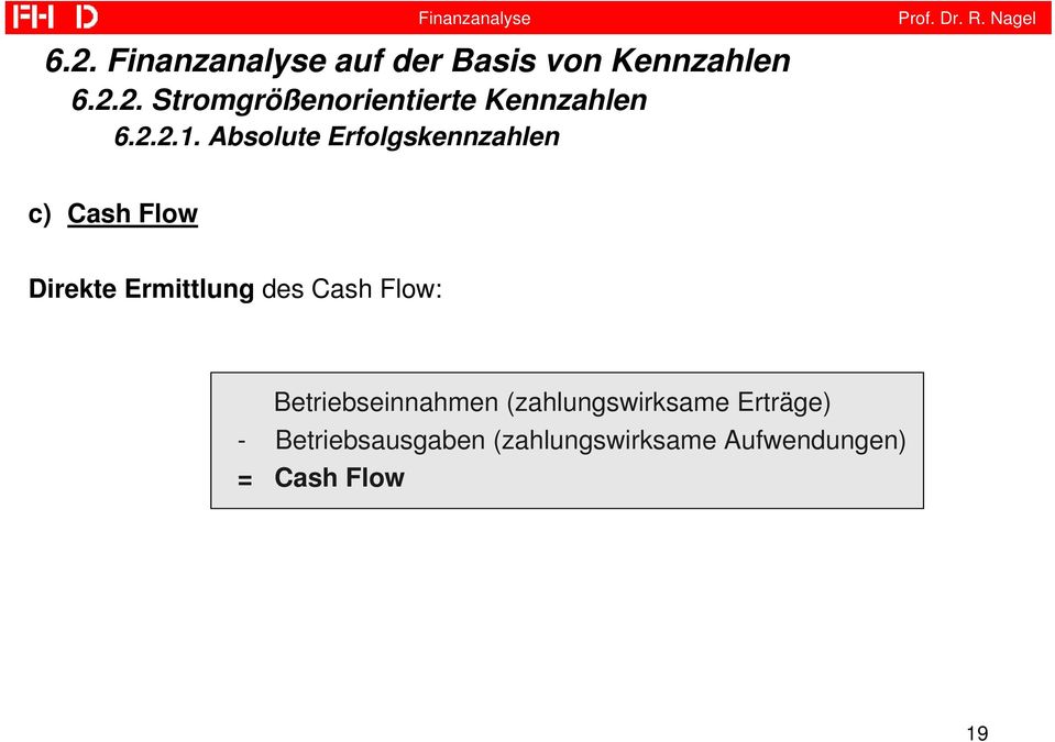 des Cash Flow: Betriebseinnahmen (zahlungswirksame