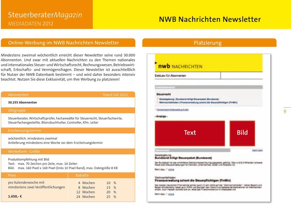 Dieser Newsletter ist ausschließlich für Nutzer der NWB Datenbank bestimmt und wird daher besonders intensiv beachtet. Nutzen Sie diese Exklusivität, um Ihre Werbung zu platzieren!